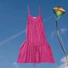 Michael Stars Tank Dress Womens OS Pink Striped Original Tee Beach Pool Cruise