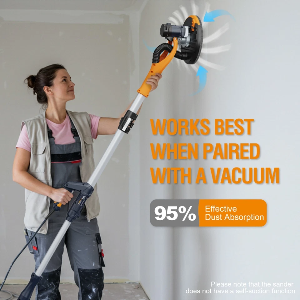 Lijadora de paneles de yeso MAXXT 5 velocidades plegable 800-1700 rpm 6 bolsas de papel de lija enchufe AUS Foto 4 de 4