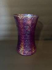 Peacock Tail Rainbow Pattern Purple Iridescent Art Glass Vase