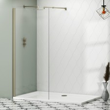 Image of Brushed Nickel Walk In Wet Room Shower Screen 8mm Easy Clean Glass - Support Arm