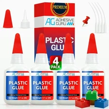 Adhesive Guru Plastic Glue (4X 0.7 oz) Ultra Strong Super Glue for Plastic Repai