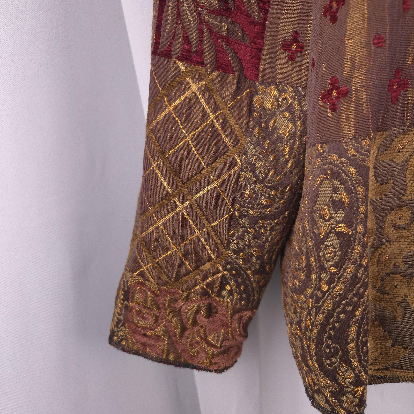 Patchwork Tapestry Jacket Womens Large Brown Red … - image 8