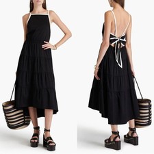 Alice + Olivia Tiered Two Tone Open Back Square Neck Midi Dress Black White 10