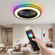 Smart RGB Ceiling Fan with Light 20 in Black Flush Mount Remote APP Control Kit