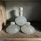 Vintage White Hobnail Milk Glass Vanity Set Perfume Bottle & Candle Holders