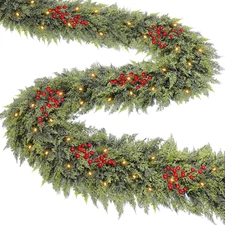 Timer & 50 LED - 9 Ft by 12 Inch Prelit Christmas Garland with Lights, Lighted C