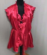 Vtg Cinema Etoile Seductive Wear 2 Piece Satin Red Black Chemise Robe Valentine