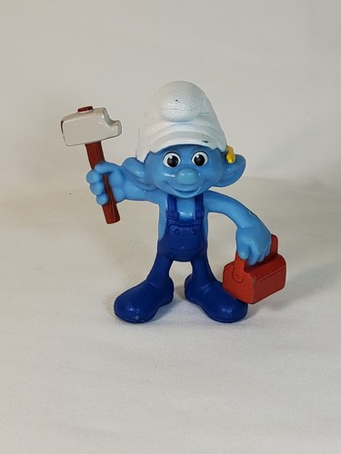 Handy Smurf The Smurfs 3” Action Figure Pvc Peyo Toy with hammer and tool box - Picture 7 of 7