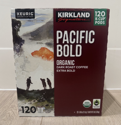 #ad Kirkland Signature PACIFIC BOLD Organic Dark Roast Coffee 120 Count K Cup Pods $39.95