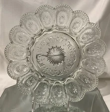 Vintage LE Smith Glass Egg Platter Pressed Glass Oyster Platter Deviled Egg Dish
