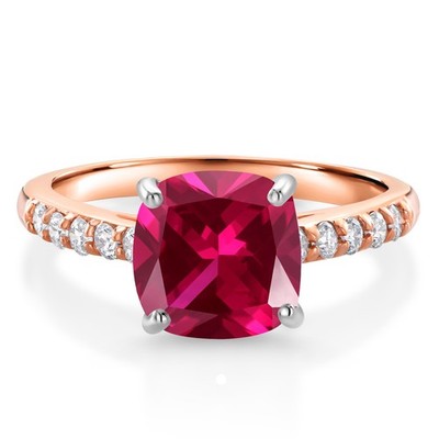 10K Rose Gold Gemstone Birthstone and White Lab Grown Diamond Engagement Ring