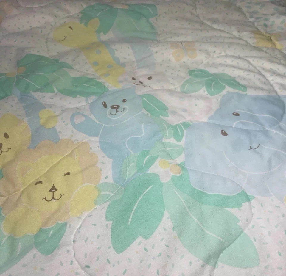 Manta Edredón Cuna Vintage Baby Dreams Blanco Pastel Verde Safari Selva LEER Foto 3 de 4