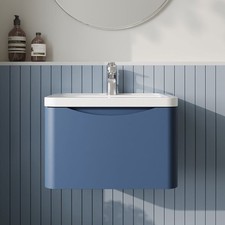 Image of Nuie Lunar Wall Hung 1-Drawer Vanity Unit & Ceramic Basin 600mm Wide Satin Blue