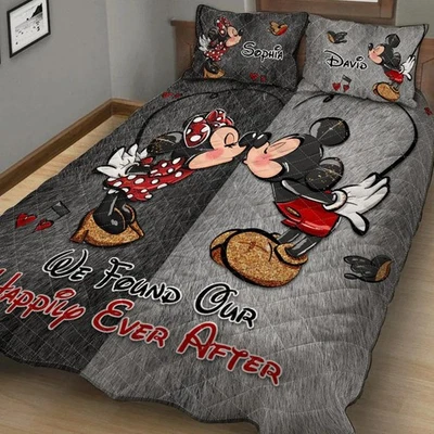 UNDISCLOSED Personalized Mickey & Minnie Mouse We Found Our Happily Ever After Quilt Bed Set