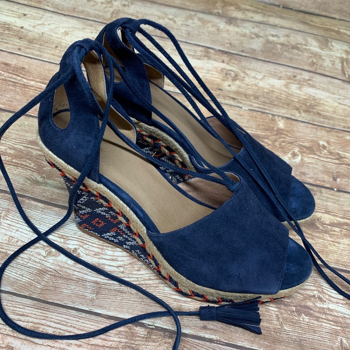 Cabi Womens Isla Espadrille Wedge Heels Size US Navy Blue