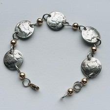 VTG Link Bracelet Size 8 US Mercury Dime 900 Coin Silver Yellow Gold Beads 17.7g