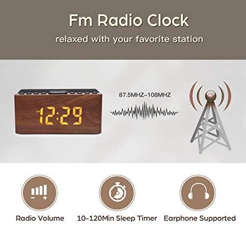 Anjank Holz Digital Wecker FM Radio, 10 W Schnell Wireless Ladestation für - Bild 5 von 8