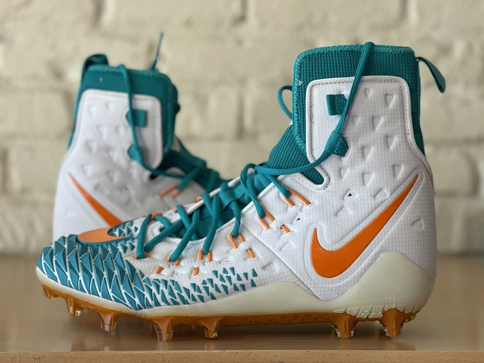 Nike Force Savage Elite Men Size 12.5 Football Cleats Miami Dolphins AJ6603-104 - Image 2 of 4