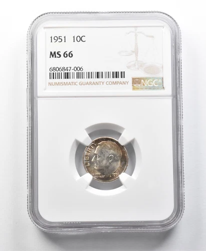 1951 Roosevelt Dime MS66 NGC Beautifully Toned *8637