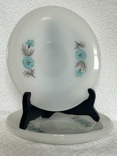 Fire King Bonnie Blue Carnation Flower Set Of 3 Saucers Excellent Vintage 1950s