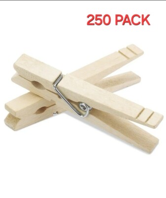 250 Vtg 3-1/4  Clothes Pins Wood Wooden Spring Loaded Clothespins Sturdy Laundry