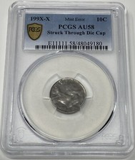 199x  USA 10 Cent Struck Through Capped Die PCGS Certified AU58 #C267