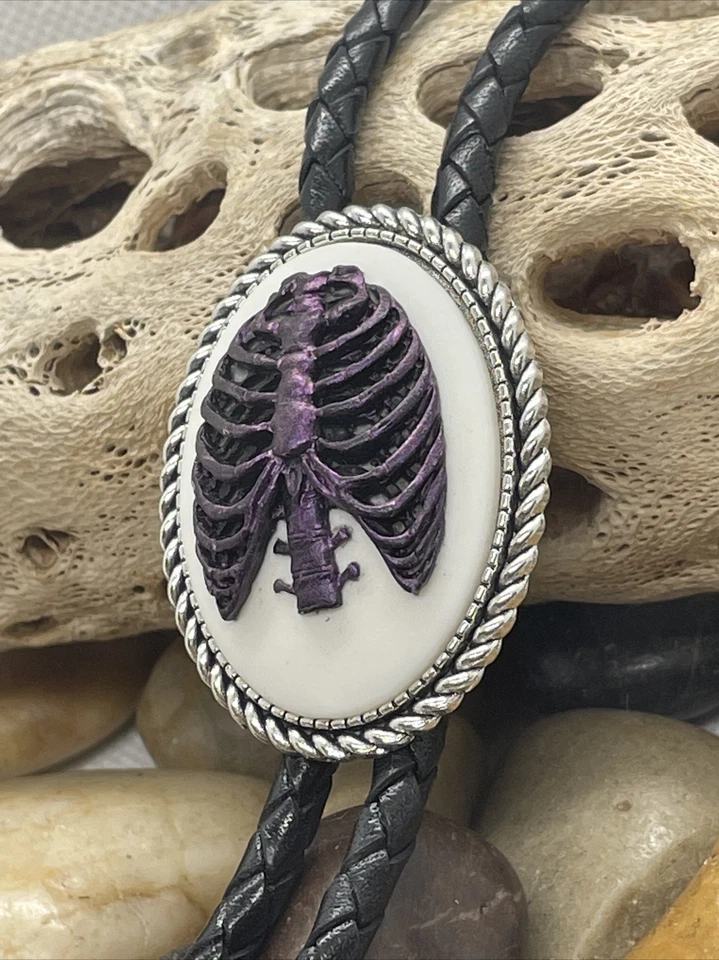 Boda Gótica Rockabilly Motociclista Western Esqueleto Costillas Huesos Horror Calavera Bolo Corbata Foto 4 de 4