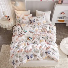 Ivellow Queen Duvet Cover Set 100 Cotton Butterfly White Duvet Cover for Kid...