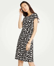 Ann Taylor - Size 2 Black Floral Boatneck Sheath Dress $119 (U205)