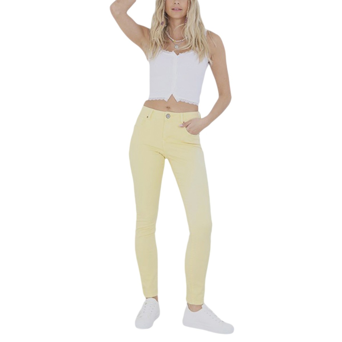 Pantaloni Brave Soul NATSUN Skinny Elasticizzati | Donna Vita Alta Giallo Sole Taglie 24-30