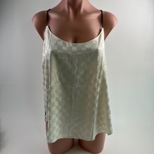 Victoria  s Secret Satin Racerback Tank Top Check Sleepwear Ivory Size XL NWT