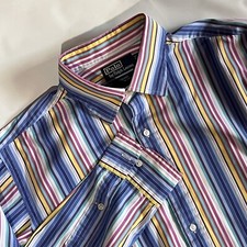 Vintage Polo Ralph Lauren Curham Shirt Mens XL Blue Stripe Button Long Sleeve