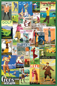 Vintage Art Deco Golf Around The World Travel Posters Collage Poster Ebay