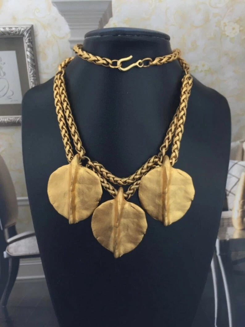 VTG Carol Dauplaise necklace chunky statement runway Gold Tone
