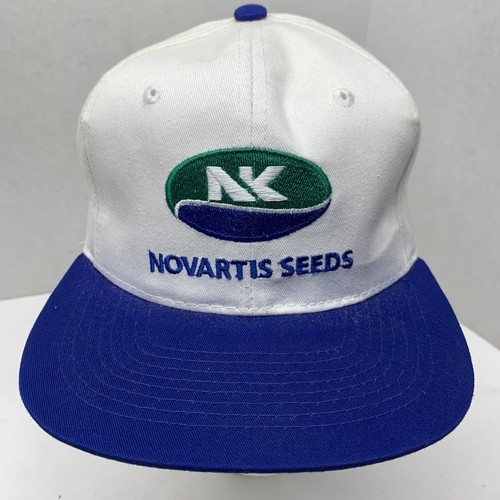 VTG Novartis Seeds Farming Snapback Baseball Hat Cap Embroidered White Blue - Picture 2 of 11