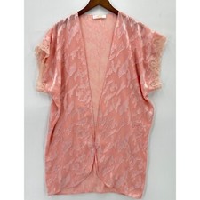 Val Mode Robe Womens Open Cover Up Lightweight Short Sleeve Lace Pink L