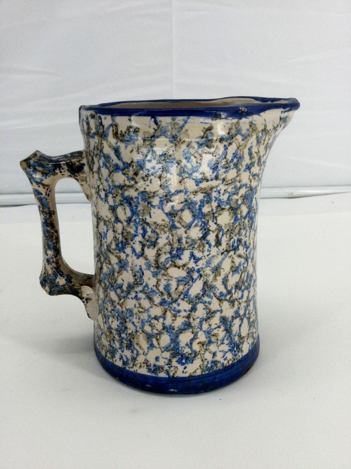 Antique Blue and White Spongeware Pitcher 6.3/4" Tall eBay