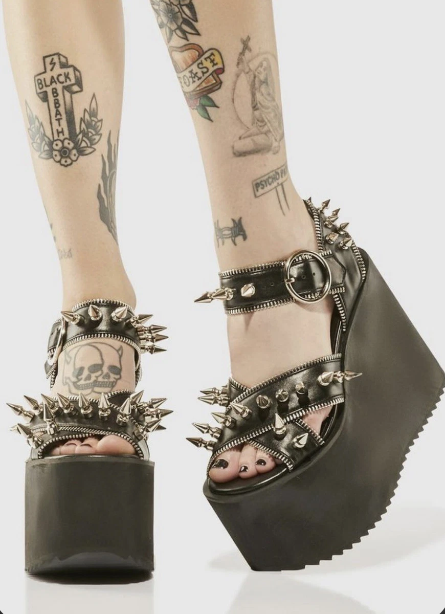 Current Mood Spiked Womens Black High Thick Platform Open Toe Sandals Size 7