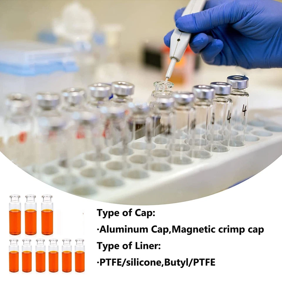 1200pcs 10ml Sample Vials Clear Glass Bottle 20mm Crimp Top Headspace HPLC Flat - Image 3 of 4