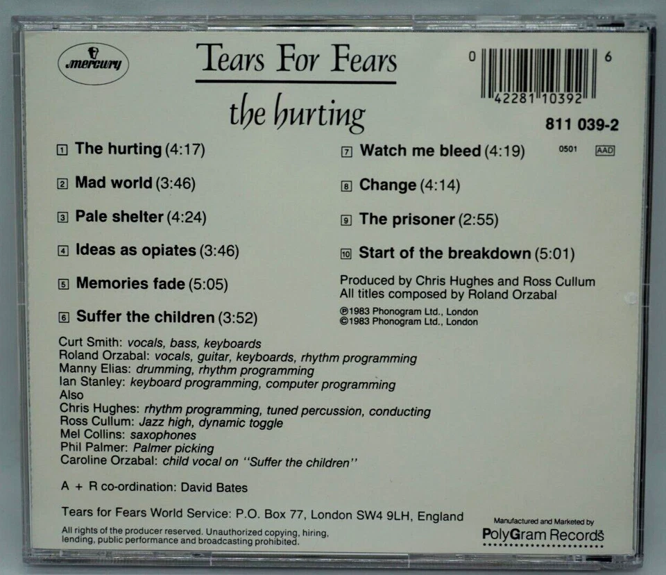 Tears For Fears : The Hurting CD Album (US 1994 Repress) - Roland Orzabal - HTF - Image 2 of 3