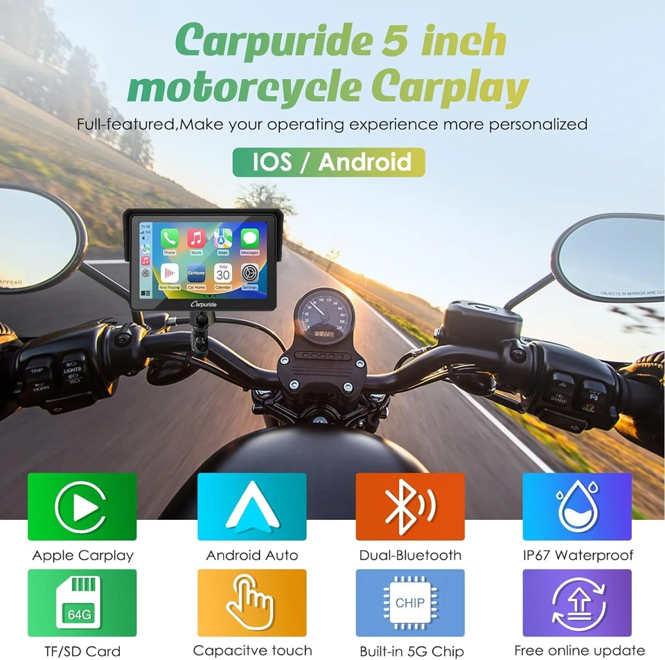 Carpuride W502 Wireless Android Auto per moto touchscreen impermeabile Bluetooth - Immagine 2 di 4