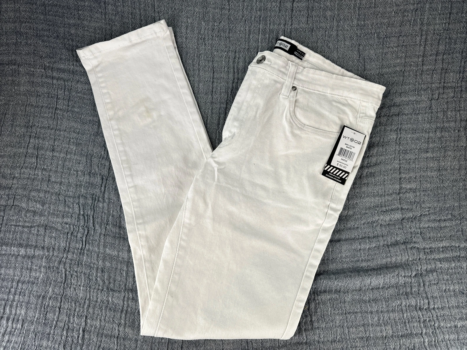 WT02 Men's Skinny Stretch Span Pants, White 34W X 32L