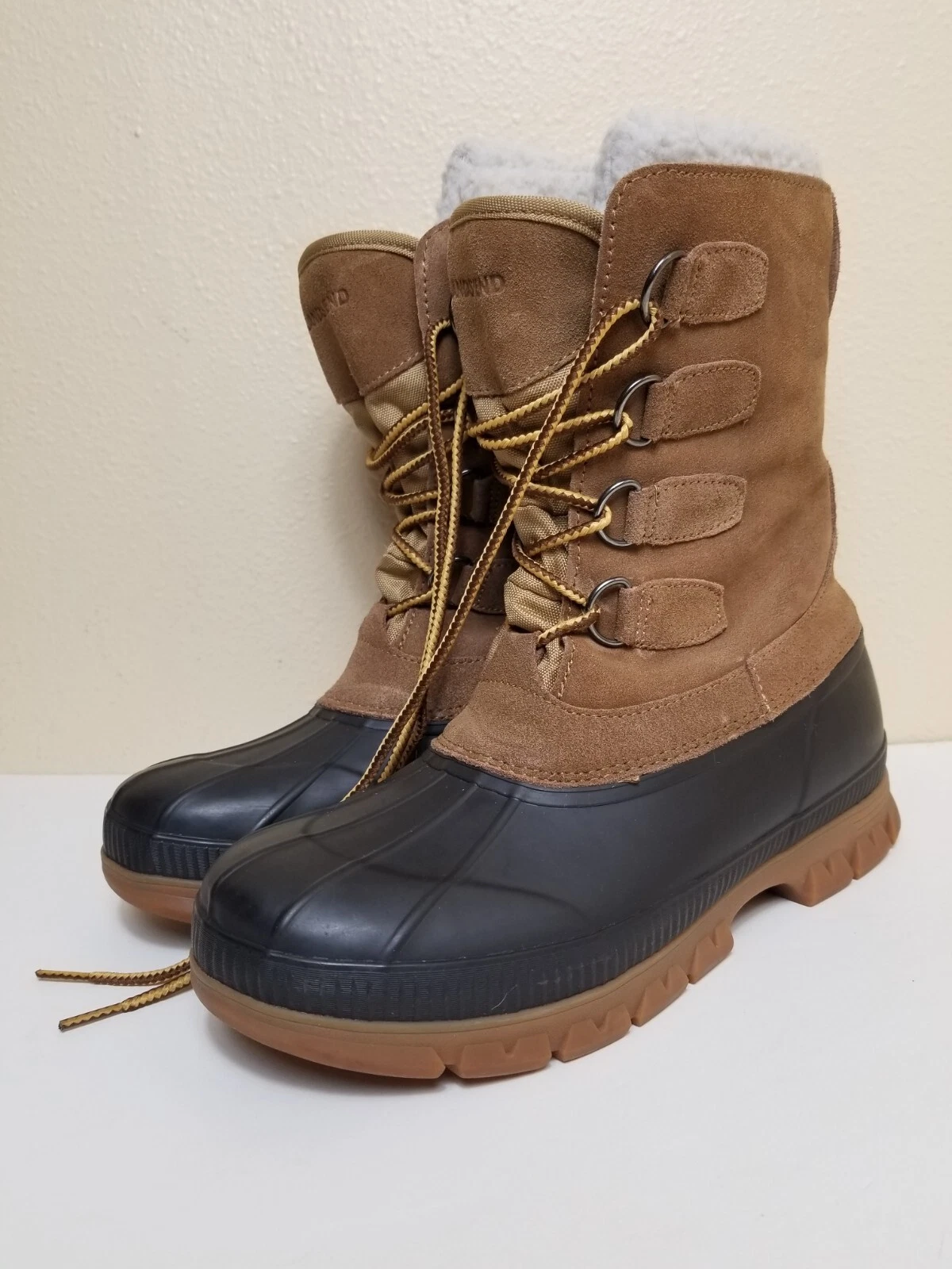 Lands End 487501 Mens Expedition Suede Snow Boot Mid Calf Dark Caramel Brown 11D