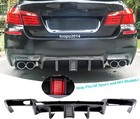 For Bmw F10 530I 535I M Sport M5 Rear Diffuser W/ Light Carbon Fiber Look 11-16