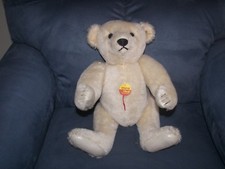 STEIFF 12" Vintage Blonde Mohair Bear With Leather Paws-Ear Button