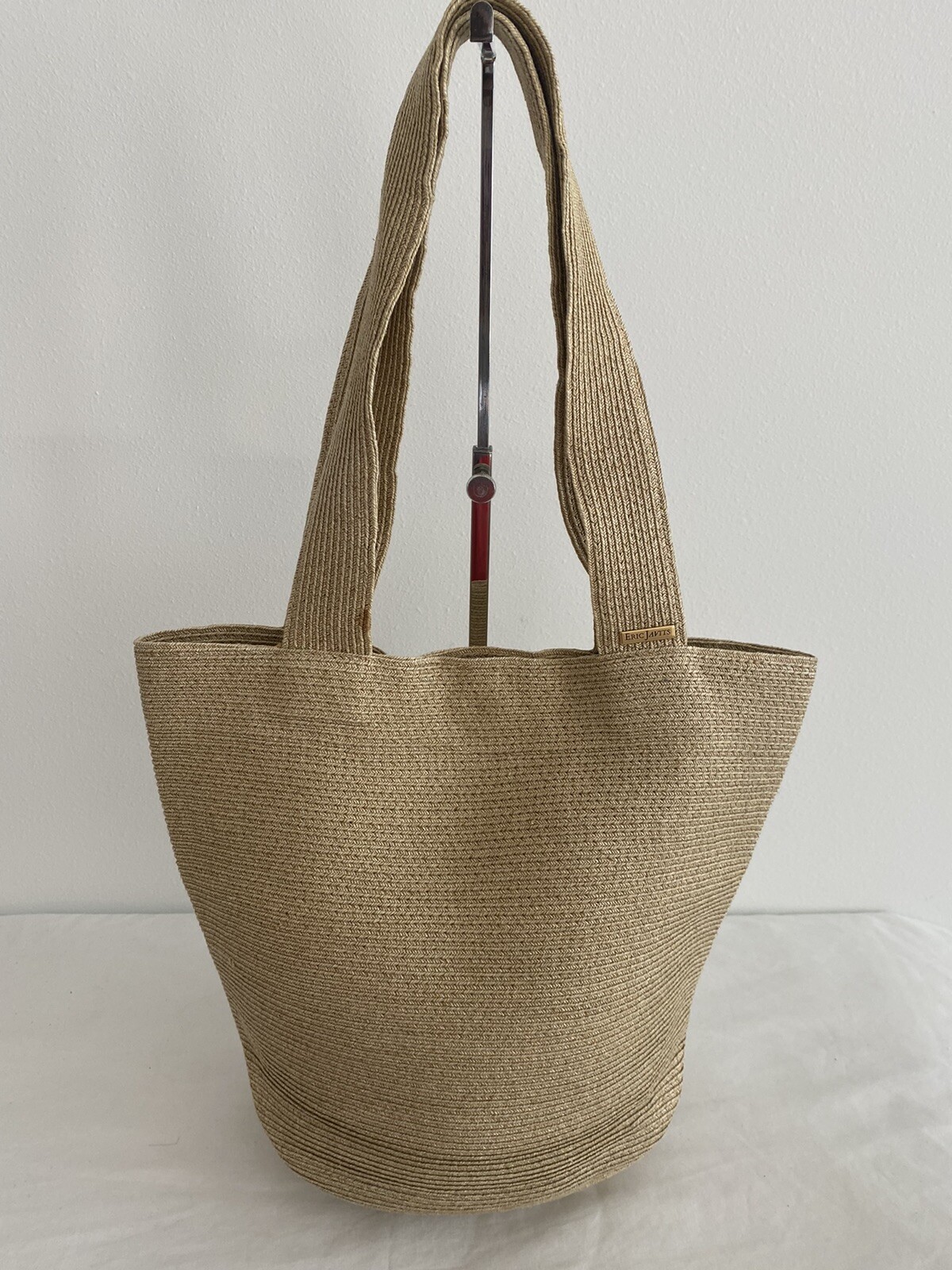 ERIC JAVITS SQUISHEE Beige Tan Woven Straw Should… - image 1