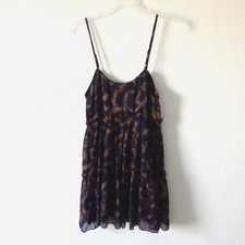 Urban Outfitters Rory Printed Chiffon Tiered Mini Dress Navy Brown size Small