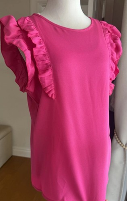 #ad Pink Ruffle Style Too In Medium. Excellent Condition. Worn 1x For Broadway Show $18.00