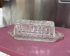 Vintage Anchor Hocking Clear Pressed Cut Glass Covered Butter Dish Starburst