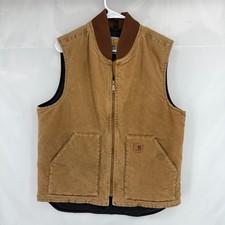 Carhartt Men LT Arctic Quilt Vest Lined Insulated Duck Canvas Chore Work Brown